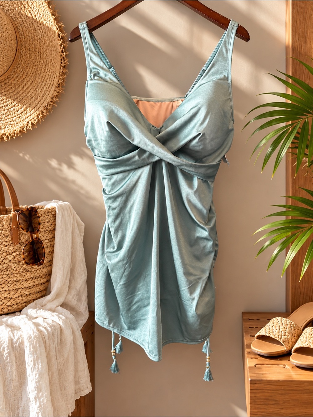 Cacique by Lane Bryant Shimmer Ruched Swimdress – 38DD – New With Tags